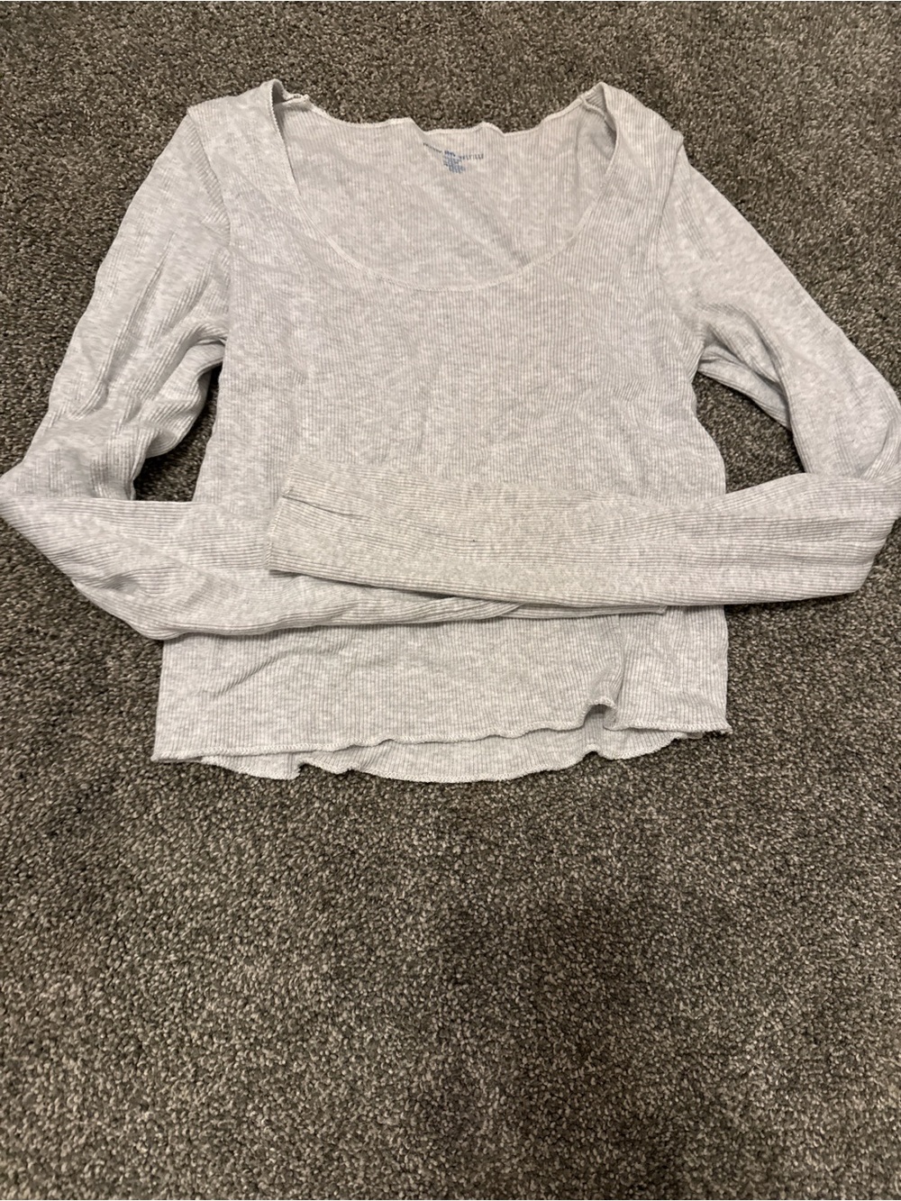 Brandy Melville Light Gray Ribbed Scoop-Neck Long Sleeve Top